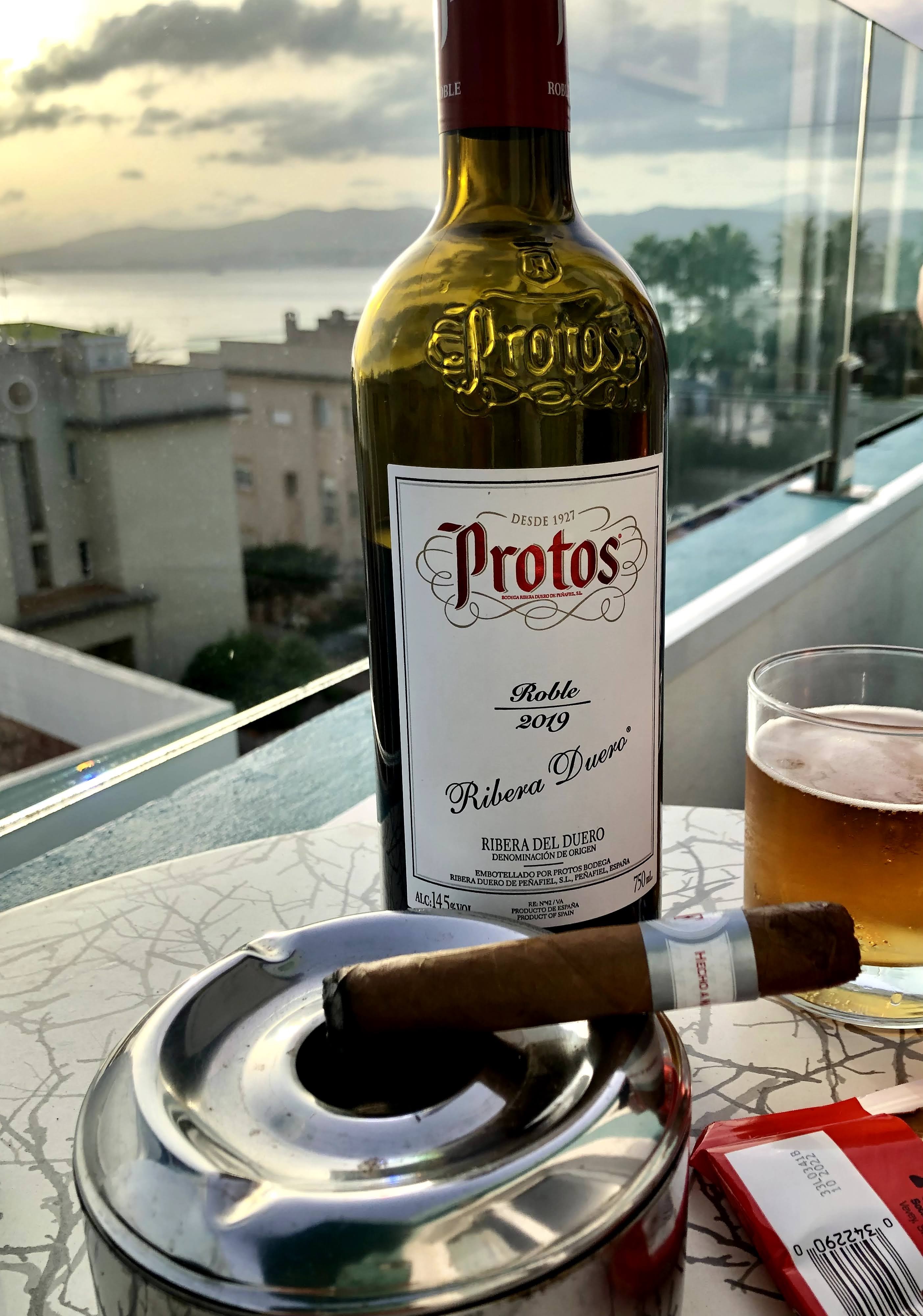 wine and cigar on the table top